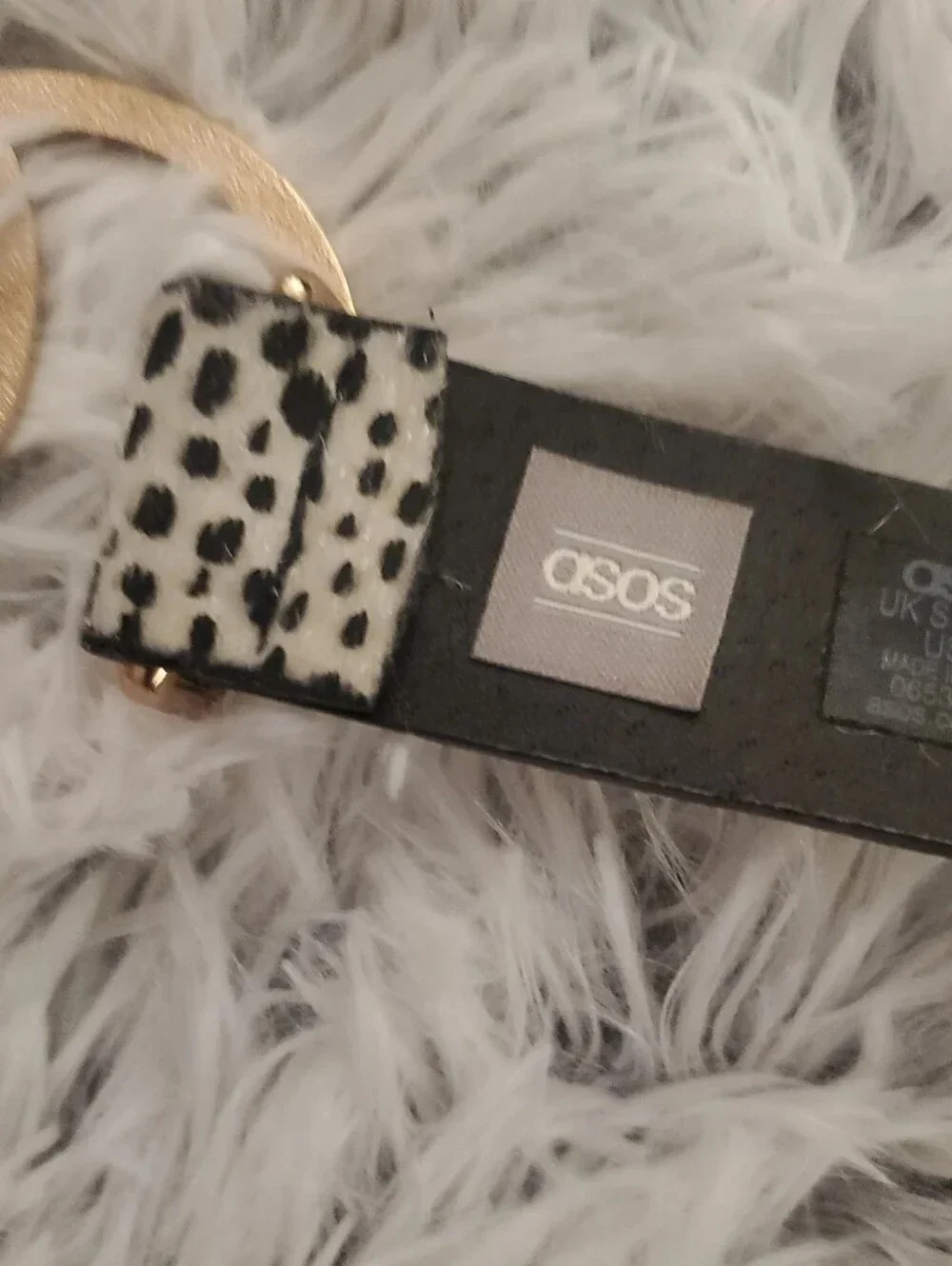 **ASOS Black & White Cheetah Print Double Ring Belt – Gold Hardware – Size S**